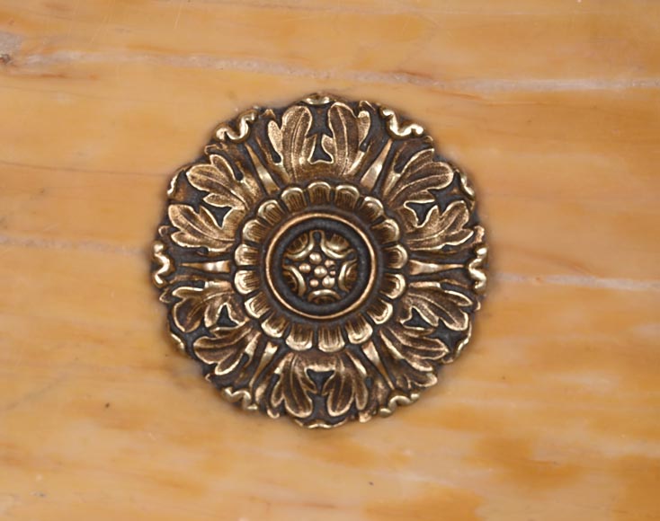 Empire style fireplace in Sienna yellow marble with columns and gilt bronze rosettes Empire style fireplace in Sienna yellow marble with columns and gilt bronze rosettes-2