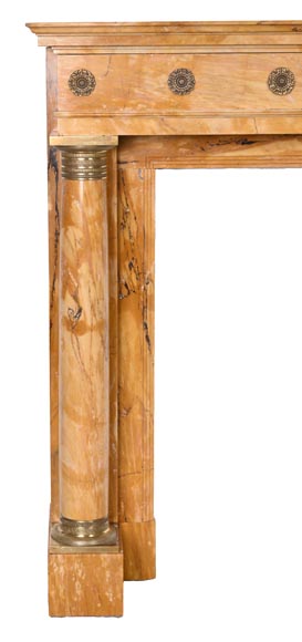 Empire style fireplace in Sienna yellow marble with columns and gilt bronze rosettes Empire style fireplace in Sienna yellow marble with columns and gilt bronze rosettes-3