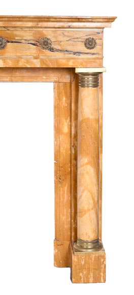 Empire style fireplace in Sienna yellow marble with columns and gilt bronze rosettes Empire style fireplace in Sienna yellow marble with columns and gilt bronze rosettes-7