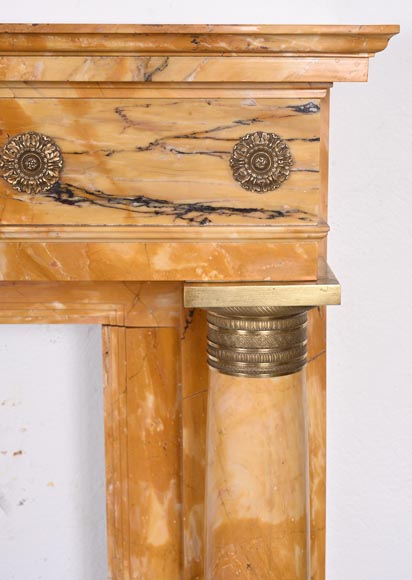 Empire style fireplace in Sienna yellow marble with columns and gilt bronze rosettes Empire style fireplace in Sienna yellow marble with columns and gilt bronze rosettes-8