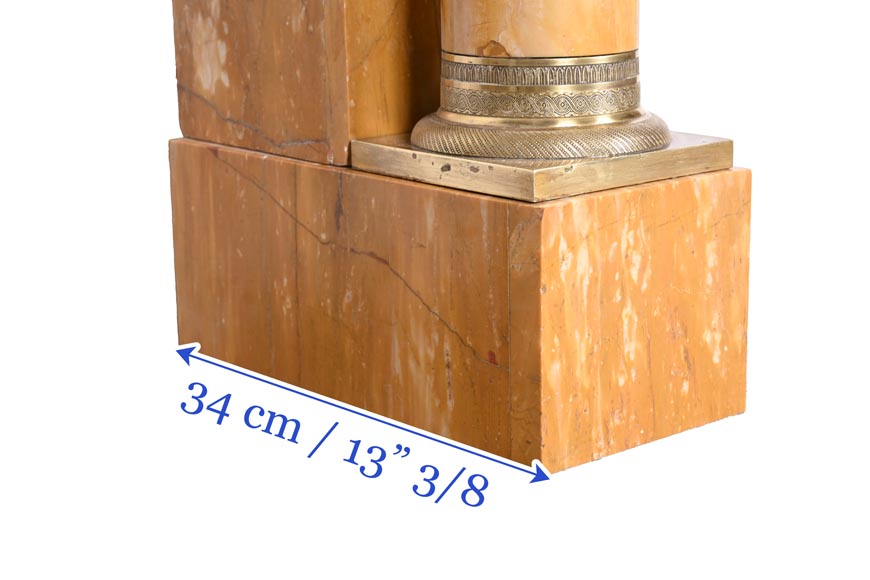 Empire style fireplace in Sienna yellow marble with columns and gilt bronze rosettes Empire style fireplace in Sienna yellow marble with columns and gilt bronze rosettes-10