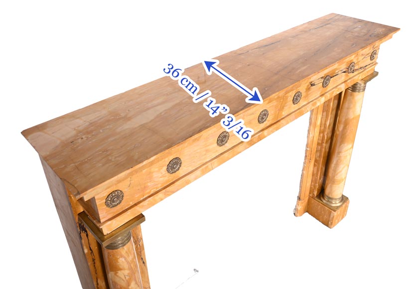 Empire style fireplace in Sienna yellow marble with columns and gilt bronze rosettes Empire style fireplace in Sienna yellow marble with columns and gilt bronze rosettes-11