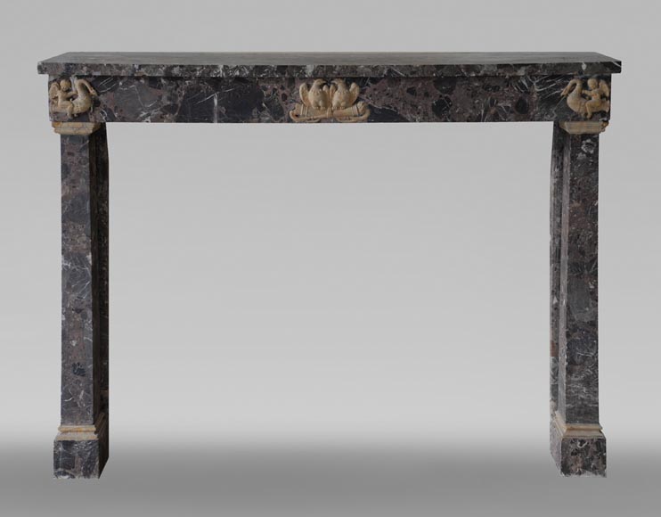 Antique Empire style mantel in Breche de Waulsort and alabaster decors Antique Empire style mantel in Breche de Waulsort and alabaster decors-0