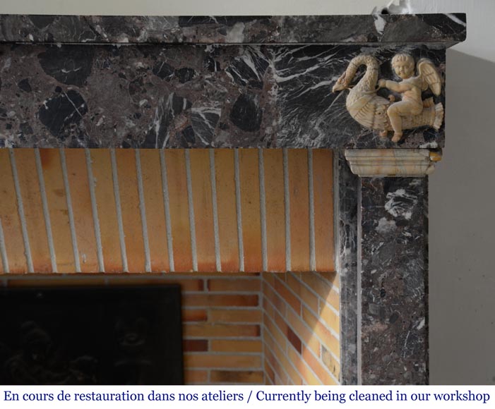 Antique Empire style mantel in Breche de Waulsort and alabaster decors Antique Empire style mantel in Breche de Waulsort and alabaster decors-6