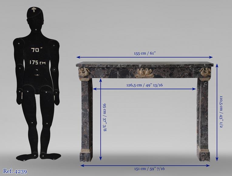 Antique Empire style mantel in Breche de Waulsort and alabaster decors Antique Empire style mantel in Breche de Waulsort and alabaster decors-9