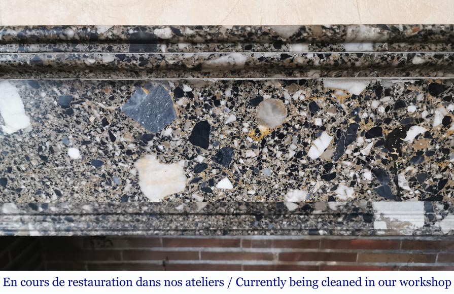 Antique Restoration mantel in grey Breccia de Médous, second half of the 19th century Antique Restoration mantel in grey Breccia de Médous, second half of the 19th century-1