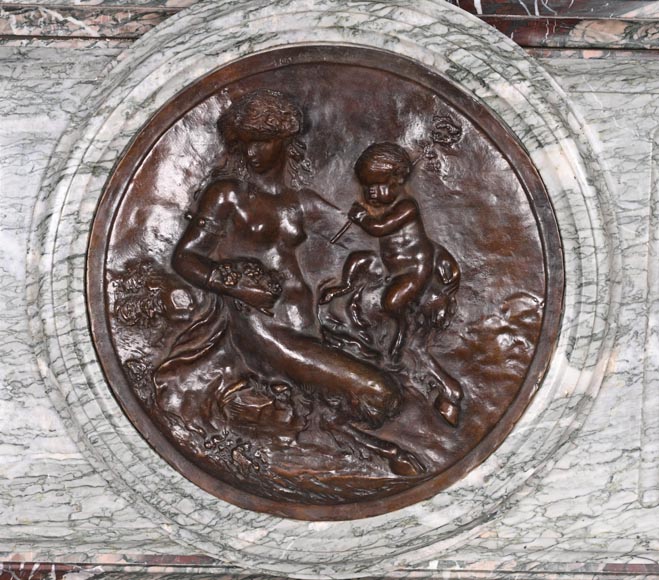 Campan marble fireplace in the Louis XIV style, with bronzes after Clodion Campan marble fireplace in the Louis XIV style, with bronzes after Clodion-2