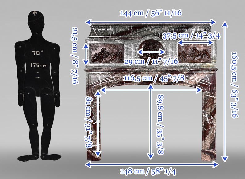 Campan marble fireplace in the Louis XIV style, with bronzes after Clodion Campan marble fireplace in the Louis XIV style, with bronzes after Clodion-14