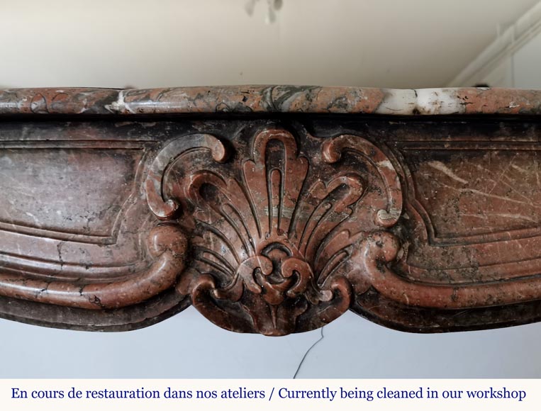 Louis XV period Rouge du Nord marble mantel-1