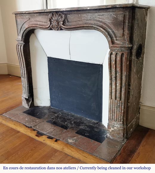 Louis XV period Rouge du Nord marble mantel-5