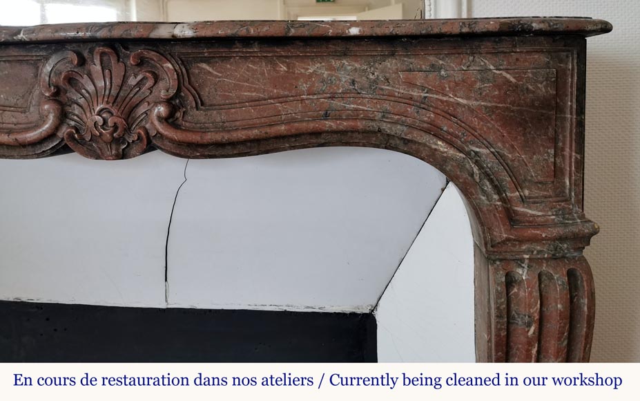Louis XV period Rouge du Nord marble mantel-6