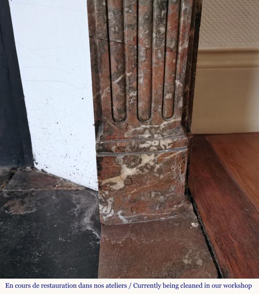 Louis XV period Rouge du Nord marble mantel-7