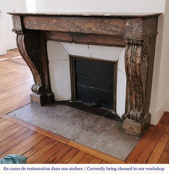 Antique Restoration style fireplace mantel in Enjugerais marble Antique Restoration style fireplace mantel in Enjugerais marble-6