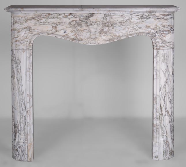 Louis XV style fireplace in Medici Breccia marble with a fleur-de-lys motif in acanthus leaves Louis XV style fireplace in Medici Breccia marble with a fleur-de-lys motif in acanthus leaves-0