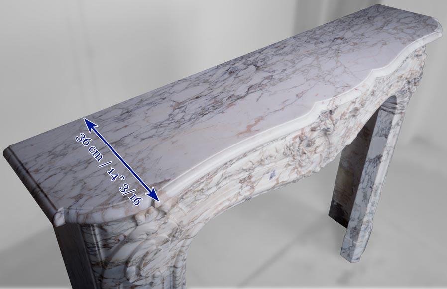 Louis XV style fireplace in Medici Breccia marble with a fleur-de-lys motif in acanthus leaves Louis XV style fireplace in Medici Breccia marble with a fleur-de-lys motif in acanthus leaves-12