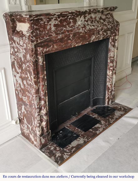 Bollection fireplace with acroterion in Red from the North marble Bollection fireplace with acroterion in Red from the North marble-2
