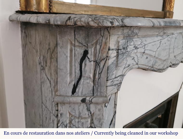 Small Pompadour fireplace in Bleu Fleury marble Small Pompadour fireplace in Bleu Fleury marble-3