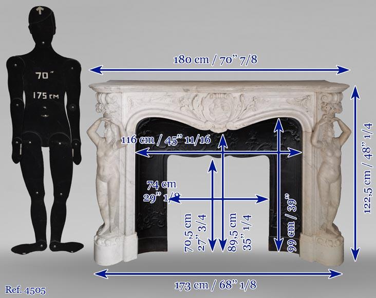 Rich and original Napoleon III fireplace in Carrara marble with caryatids and a man's profile Rich and original Napoleon III fireplace in Carrara marble with caryatids and a man's profile-16