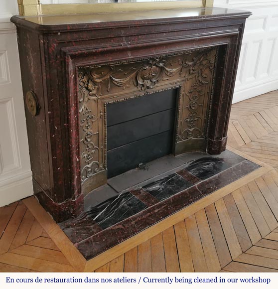 Big antique Louis XIV style fireplace in Red griotte marble Big antique Louis XIV style fireplace in Red griotte marble-2