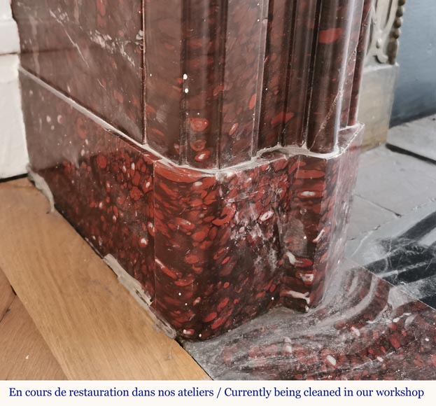 Big antique Louis XIV style fireplace in Red griotte marble Big antique Louis XIV style fireplace in Red griotte marble-4