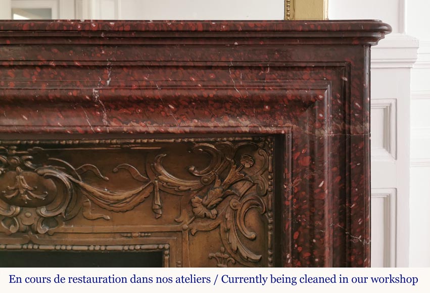 Big antique Louis XIV style fireplace in Red griotte marble Big antique Louis XIV style fireplace in Red griotte marble-6