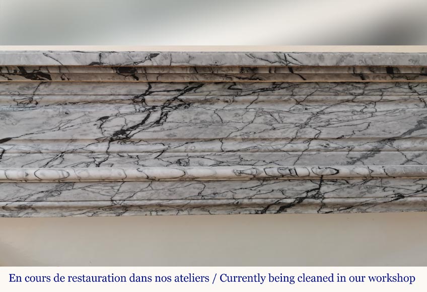 Louis XVI style curved fireplace in Bleu Fleuri marble Louis XVI style curved fireplace in Bleu Fleuri marble -1