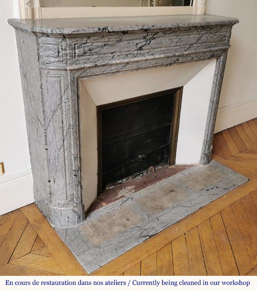 Louis XVI style curved fireplace in Bleu Fleuri marble Louis XVI style curved fireplace in Bleu Fleuri marble -2