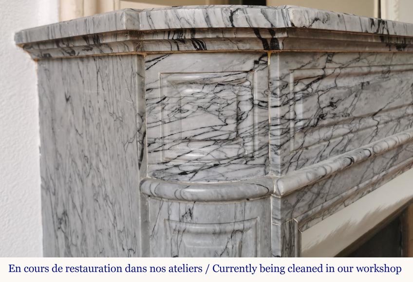 Louis XVI style curved fireplace in Bleu Fleuri marble Louis XVI style curved fireplace in Bleu Fleuri marble -3