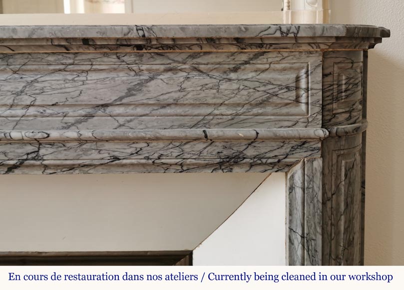 Louis XVI style curved fireplace in Bleu Fleuri marble Louis XVI style curved fireplace in Bleu Fleuri marble -6