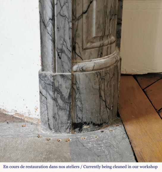 Louis XVI style curved fireplace in Bleu Fleuri marble Louis XVI style curved fireplace in Bleu Fleuri marble -7
