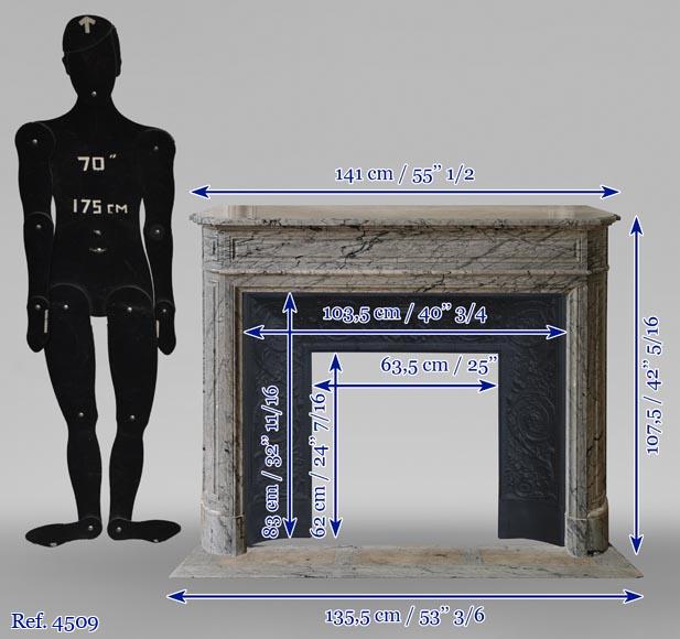 Louis XVI style curved fireplace in Bleu Fleuri marble Louis XVI style curved fireplace in Bleu Fleuri marble -10