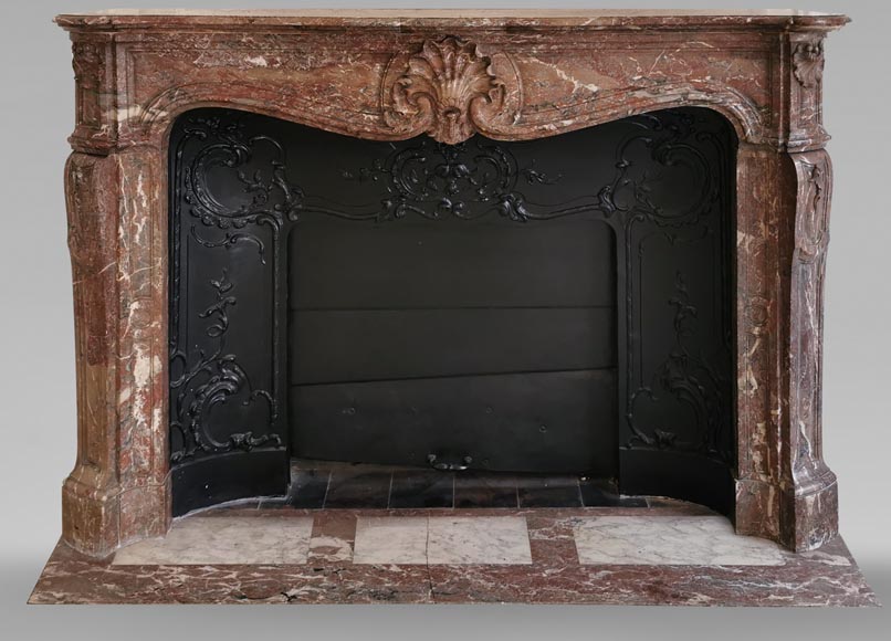Beautiful Louis XV style fireplace in Red of the North marble Beautiful Louis XV style fireplace in Red of the North marble-0