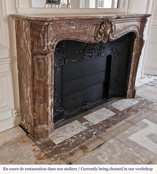 Beautiful Louis XV style fireplace in Red of the North marble Beautiful Louis XV style fireplace in Red of the North marble-3