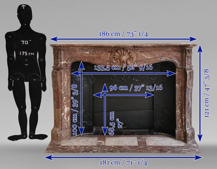 Beautiful Louis XV style fireplace in Red of the North marble Beautiful Louis XV style fireplace in Red of the North marble-11