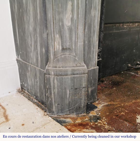 Beautiful Pompadour fireplace in Blue Turquin marble Beautiful Pompadour fireplace in Blue Turquin marble-4