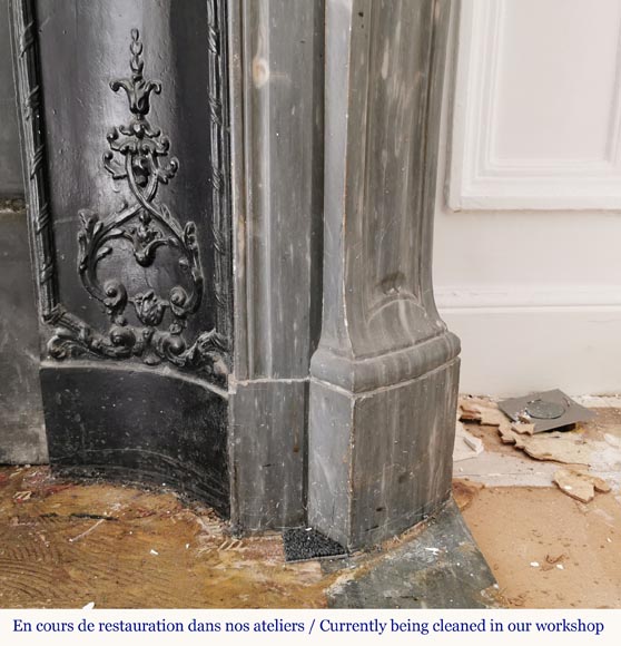 Beautiful Pompadour fireplace in Blue Turquin marble Beautiful Pompadour fireplace in Blue Turquin marble-7