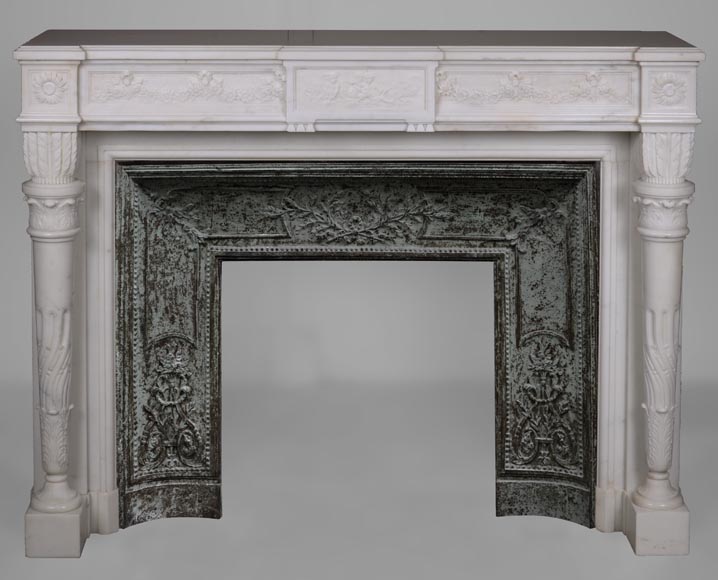 Louis XVI style statuary Carrara marble mantel with detached quiver shaped columns Louis XVI style statuary Carrara marble mantel with detached quiver shaped columns-0