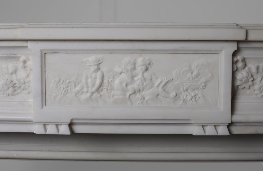Louis XVI style statuary Carrara marble mantel with detached quiver shaped columns Louis XVI style statuary Carrara marble mantel with detached quiver shaped columns-3