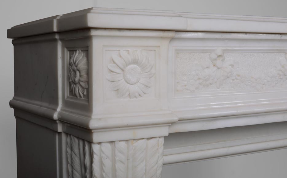 Louis XVI style statuary Carrara marble mantel with detached quiver shaped columns Louis XVI style statuary Carrara marble mantel with detached quiver shaped columns-6