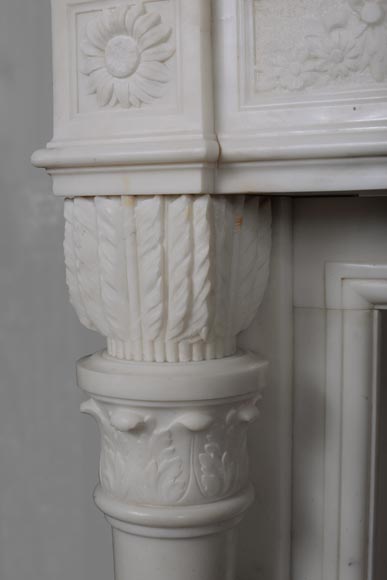 Louis XVI style statuary Carrara marble mantel with detached quiver shaped columns Louis XVI style statuary Carrara marble mantel with detached quiver shaped columns-7