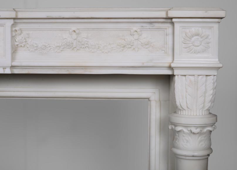 Louis XVI style statuary Carrara marble mantel with detached quiver shaped columns Louis XVI style statuary Carrara marble mantel with detached quiver shaped columns-11
