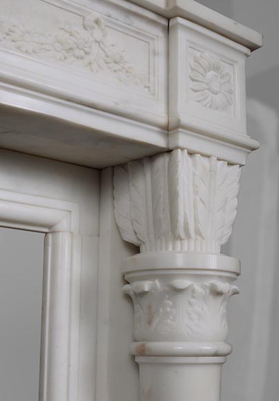 Louis XVI style statuary Carrara marble mantel with detached quiver shaped columns Louis XVI style statuary Carrara marble mantel with detached quiver shaped columns-12