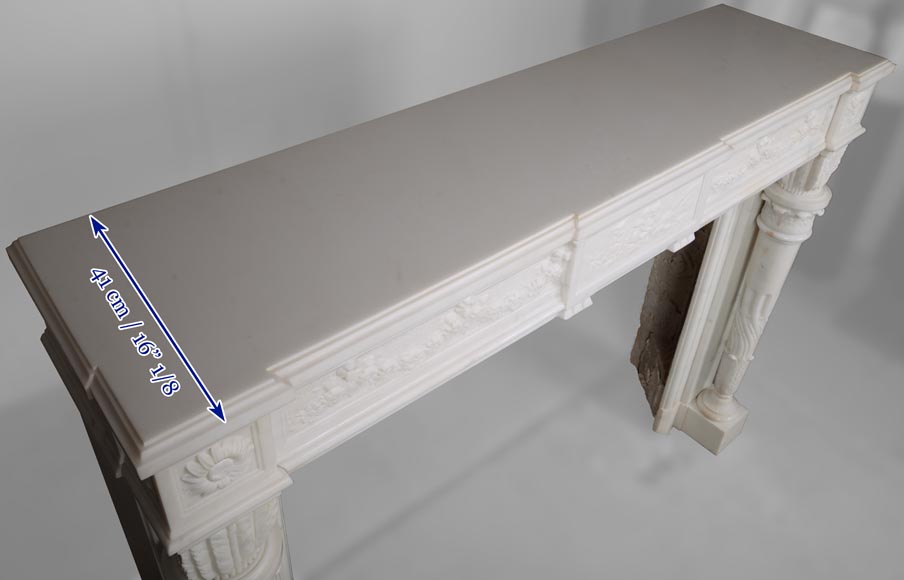 Louis XVI style statuary Carrara marble mantel with detached quiver shaped columns Louis XVI style statuary Carrara marble mantel with detached quiver shaped columns-14