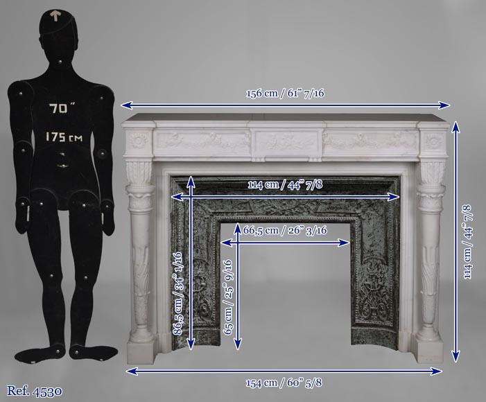 Louis XVI style statuary Carrara marble mantel with detached quiver shaped columns Louis XVI style statuary Carrara marble mantel with detached quiver shaped columns-15