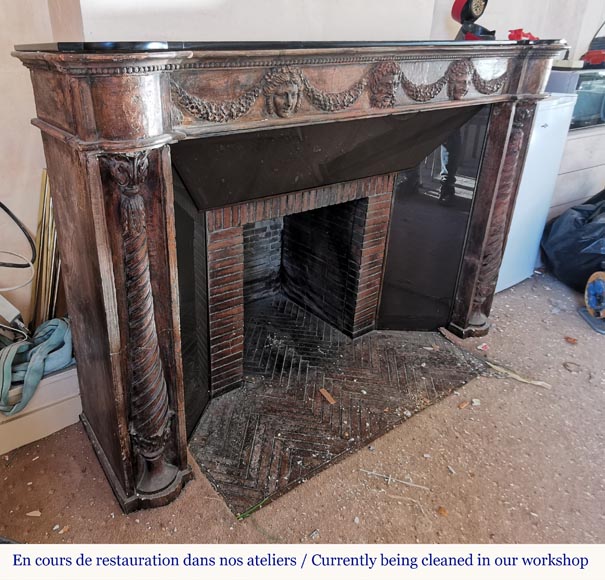 Rare terra cotta Louis XVI style mantel with twisted columns, early 19th century Rare terra cotta Louis XVI style mantel with twisted columns, early 19th century-5