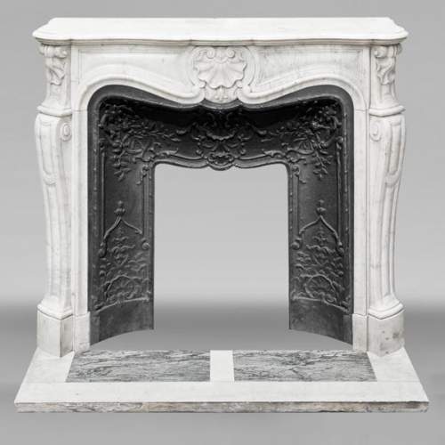 Louis XV style fireplace with three shells, in Carrara marble