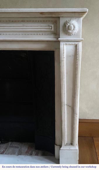 Louis XVI style fireplace made of Carrara marble with friezes of pearls Louis XVI style fireplace made of Carrara marble with friezes of pearls-5