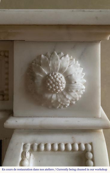 Louis XVI style fireplace made of Carrara marble with friezes of pearls Louis XVI style fireplace made of Carrara marble with friezes of pearls-6
