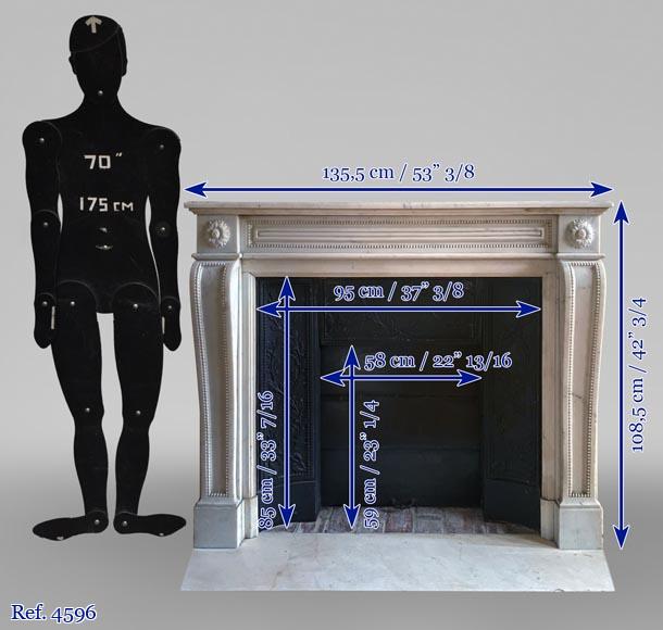 Louis XVI style fireplace made of Carrara marble with friezes of pearls Louis XVI style fireplace made of Carrara marble with friezes of pearls-8