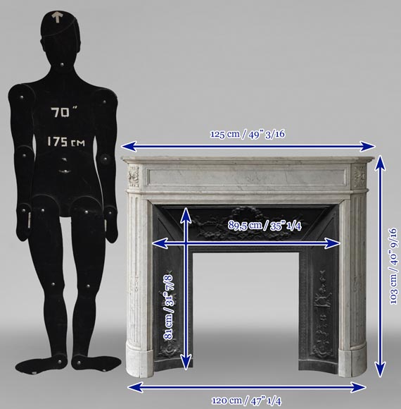 Louis XVI style mantel in Carrara marble with curved edges Louis XVI style mantel in Carrara marble with curved edges-6